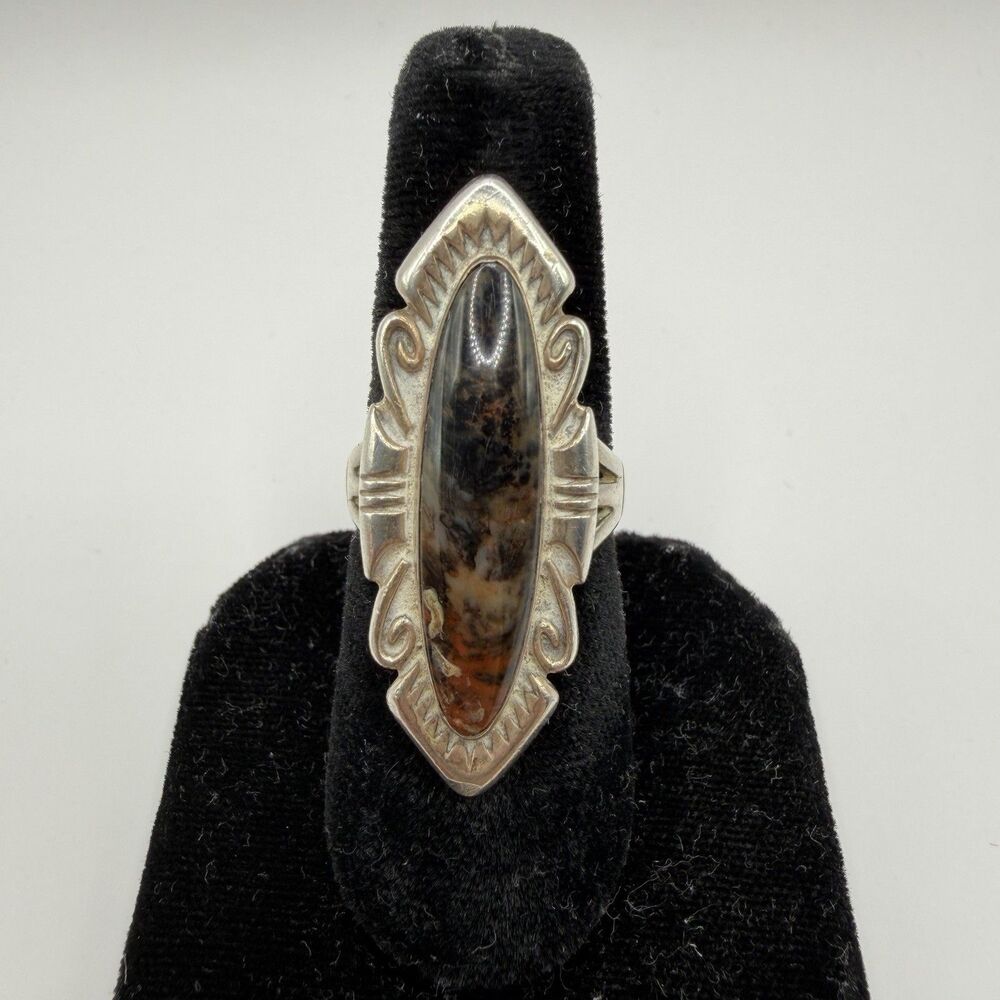 Vintage Sterling Silver Agate Stone Southwestern Ring Size 7 9.6g
